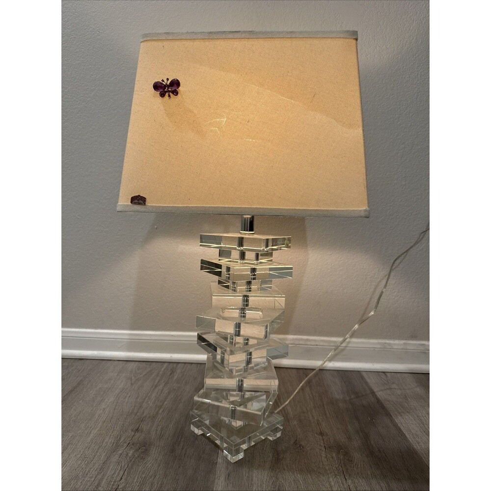 VTG Mid Century Stacked Lucite Table Lamp, CRYSTAL Excellent Condition 27” H